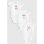 Overoz Organik%100 Pamuk Sevimli Hayvanlar Baskılı 3'lü Bebek Body Set Badi Zıbın Üçlü 5854-5855-5856, 24-36 Ay