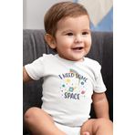 Overoz Organik%100 Pamuk Space Uzay Baskılı Kısa Kollu Bebek Çıtçıtlı Body Badi Zıbın Tulum 5373, 3-6 AY