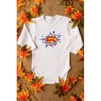 Overoz Organik%100 Pamuk Super Baby Desenli Bebek Body Beyaz Çıtçıtlı Uzun Kollu Badi Zıbın 5194, 0-3 AY
