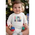 Overoz Organik%100 Pamuk Super Hero Kahraman Baskılı Uzun Kollu Bebek Çıtçıtlı Body Badi Zıbın Tulum 5370, 3-6 AY
