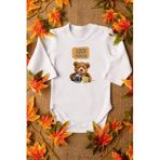 Overoz Organik%100 Pamuk Teddy Bear Good Morning Uzun Kollu Bebek Çıtçıtlı Body Badi Zıbın Tulum 5364, 12-18 AY