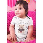 Overoz Organik%100 Pamuk Teddy Bear Happy Birthday Baskılı Çıtçıtlı Bebek Body Badi Zıbın Tulum 5405, 0-3 AY