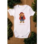 Overoz Organik%100 Pamuk Teddy Bear Hello Winter Bebek Body Beyaz Bebek Çıtçıtlı Badi Zıbın 5291, 24-36 Ay