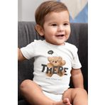 Overoz Organik%100 Pamuk Teddy Bear Hi There Baskılı Çıtçıtlı Bebek Body Badi Zıbın Tulum 5406, 3-6 AY