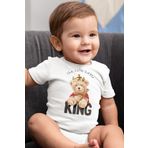 Overoz Organik%100 Pamuk Teddy Bear King Kral Baskılı Kısa Kollu Bebek Çıtçıtlı Body Badi Zıbın Tulum 5367, 24-36 Ay