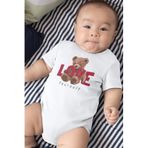 Overoz Organik%100 Pamuk Teddy Bear Love Baskılı Kısa Kollu Çıtçıtlı Bebek Body Badi Zıbın Tulum 5408, 6-9 AY