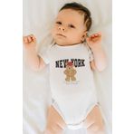 Overoz Organik%100 Pamuk Teddy Bear New York Baskılı Kısa Kollu Çıtçıtlı Bebek Body Badi Zıbın Tulum 5409, 24-36 Ay