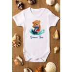 Overoz Organik%100 Pamuk Teddy Bear Summer Time Baskılı Bebek Body Kısa Kollu Badi Çıtçıtlı Zıbın 5296, 24-36 Ay