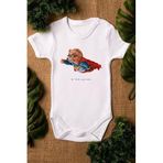 Overoz Organik%100 Pamuk Teddy Bear Super Hero Kısa Kollu Bebek Çıtçıtlı Body Badi Zıbın Tulum 5365, 0-3 AY