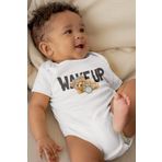 Overoz Organik%100 Pamuk Teddy Bear Wake Up Kısa Kollu Bebek Çıtçıtlı Body Badi Zıbın Tulum 5394, 3-6 AY