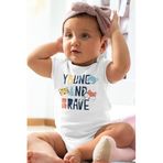 Overoz Organik%100 Pamuk Young And Brave Baskılı Kısa Kollu Bebek Çıtçıtlı Body Badi Zıbın Tulum 5380, 6-9 AY