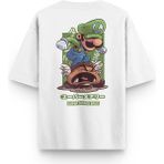 Overoz Super Mario Yarı Oversize Sırt Baskılı Beyaz Tshirt 1390 - XL