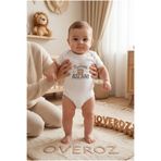 Overoz Teyzesinin Aslanı Yazılı Bebek Zıbın Erkek Bebek Body Çıtçıtlı Beyaz Kısa Kollu Badi Tulum Bebek Hediyelik 5683-37