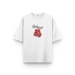 Overoz%100 Pamuk Oversize Kadın Tshirt Boks Eldiveni Baskılı T-shirt Beyaz Bisiklet Yaka Tişört T1020, L