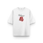 Overoz%100 Pamuk Oversize Kadın Tshirt Boks Eldiveni Baskılı T-shirt Beyaz Bisiklet Yaka Tişört T1020, XL