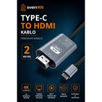 overrAN Type-C to HDMI Kablo 2 Metre, 8K 60Hz, 4K 120Hz | Yüksek Hız USB-C TO HDTV Çevirici