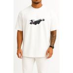 Oversize Airbus A400M Uçak Göğüs Tasarımlı Unisex T-Shirt - Beyaz