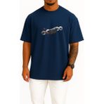 Oversize Airbus A400M Uçak Göğüs Tasarımlı Unisex T-Shirt - Lacivert - XL