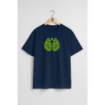 Oversize Akciğer Kanseri Göğüs Tasarımlı Unisex T-Shirt - Lacivert - XL