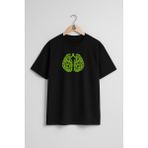 Oversize Akciğer Kanseri Göğüs Tasarımlı Unisex T-Shirt - Siyah