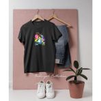 Oversize Alice in wonderland cartoon Tasarımlı Unisex T-Shirt - Siyah