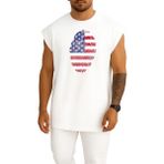 Oversize Amerika Birleşik Devletleri Parmak Izi Bayrak Göğüs Tasarımlı Atlet - Beyaz - XL