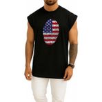 Oversize Amerika Birleşik Devletleri Parmak Izi Bayrak Göğüs Tasarımlı Atlet - Siyah - XL