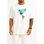 Oversize Amerika Kıtası Haritası Göğüs Tasarımlı Unisex T-Shirt