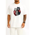 Oversize Anne - Baba Ve Çocuk Turan Kurt Ve Türk Bayrağı Göğüs Baskılı Unisex T-Shirt