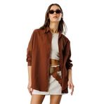 Oversize Basic Kadın Gömlek KADIN-BASIC-GÖMLEK Kahverengi M