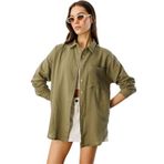 Oversize Basic Müslin Kadın Gömlek KADIN-MÜSLİN-GÖMLEK Haki S