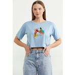 Oversize Baskılı Crop Tişört - Mavi