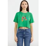 Oversize Baskılı Crop Tişört - Yeşil