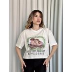 Oversize Beyaz Baskılı Crop Kadın T-Shirt