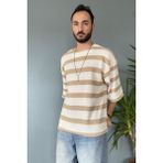 Oversize Bisiklet Yaka Örgü Salaş Tişört - Kahverengi