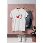 Oversize Black Stethoscope Steteskop Tasarımlı Unisex T-Shirt - XL - Beyaz