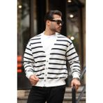 Oversize Çizgili Düğmeli Erkek Hırka - Lacivert