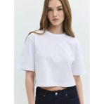 Oversize Crop Fit Bisiklet Yaka Beyaz Kadın T-Shirt