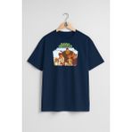 Oversize Dawn Of The Croods Göğüs Tasarımlı Unisex T-Shirt - Lacivert