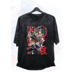 Oversize Demon Slayer Hashiramalar Baskılı Yıkamalı T-Shirt, Unisex Anime Baskılı Vintage Tişört - Siyah