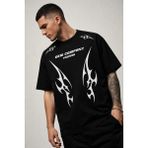 Oversize Erkek Tişört %100 Pamuk – Tribal Baskı Streetwear Siyah/beyaz - Siyah2 - XL