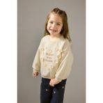 Oversize Geniş Kalıp Bisiklet Yaka Çiçekli Nakışlı İçi Yumuşak Tüylü Sweatshirt Kız Bebek