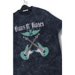 Oversize Gitarlı Guns N' Roses Baskı Yıkamalı T-Shirt, Unisex Rock Band Temalı Vintage Tişört - XS - Siyah
