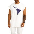 Oversize Güney Afrika Kıtası Haritası Göğüs Tasarımlı Atlet - Beyaz