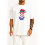 Oversize Hırvatistan Logosu Ve Bayrağı Göğüs Tasarımlı Unisex T-Shirt