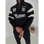 Oversıze Kaliteli Şardonlu Sweatshırt - Messı 10 Barcelona Sweat Kapüşonlu - Siyah