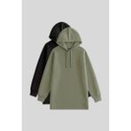 Oversize Kapüşonlu 2li Paket Siyah-Çağla Kadın Tunik Sweatshirt - 97242