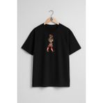 Oversize Karagöz ve Hacivat Göğüs Tasarımlı Unisex T-Shirt - Siyah
