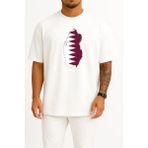 Oversize Katar - Qatar Bayrağı Göğüs Tasarımlı Unisex T-Shirt