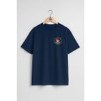 Oversize Kırmızı Bere Kafatası Cep ve Sırt Tasarımlı Unisex T-Shirt - Lacivert - XL